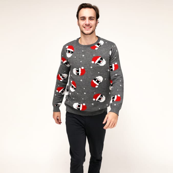 Mens Santa Christmas Jumper Grey