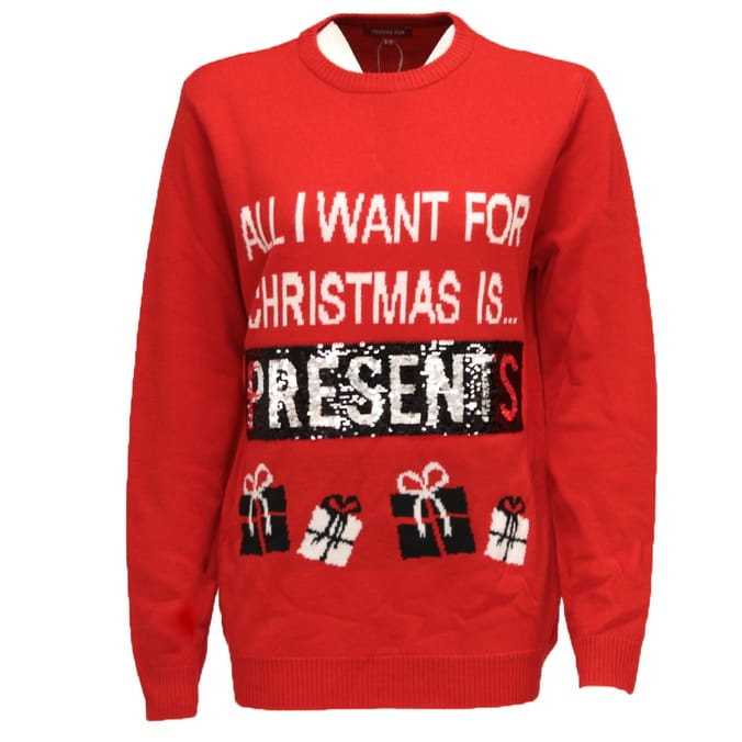 Ladies Christmas Jumper All I Want For Christmas..., black, festive fun Home Bargains