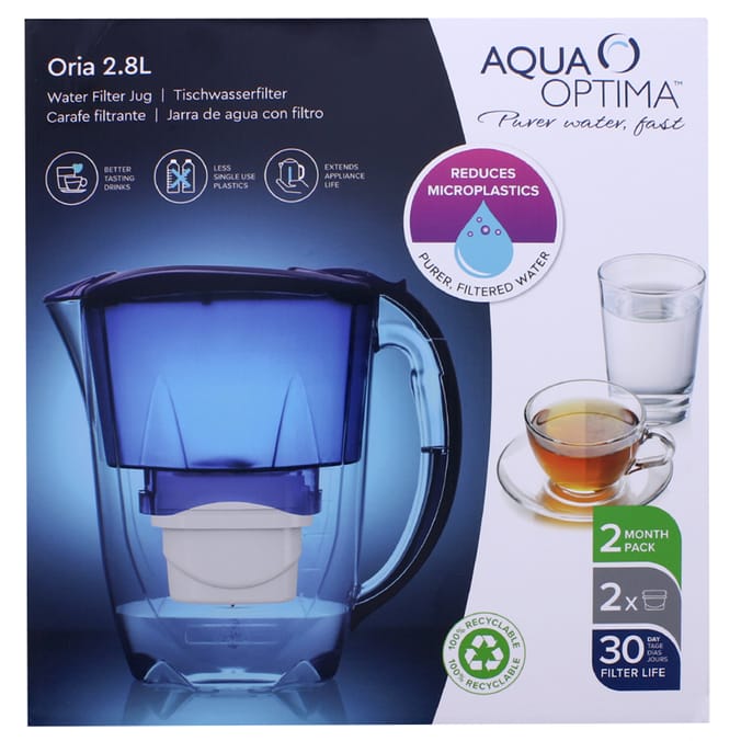 Aqua Optima Oria 2.8L Water Filter Jug & 2 x 30 Day Filters, filters