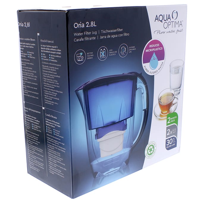Aqua Optima Oria 2.8L Water Filter Jug & 2 x 30 Day Filters, filters