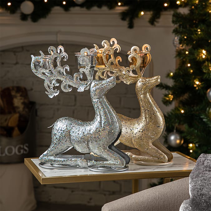 Noel Gold Sequin Reindeer Tealight Holder, candles holders christmas