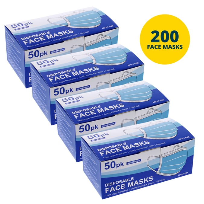 200 Adult Disposable Face Masks, single use, face masks, coronavirus