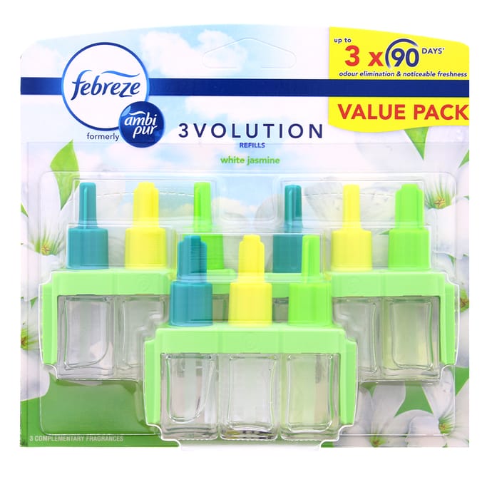 Febreze Ambi Pur 3Volution, Air Freshener Plug-In Starter Kit, 60 ml (20 x  3), Odour Eliminator & Prevention, White Jasmine