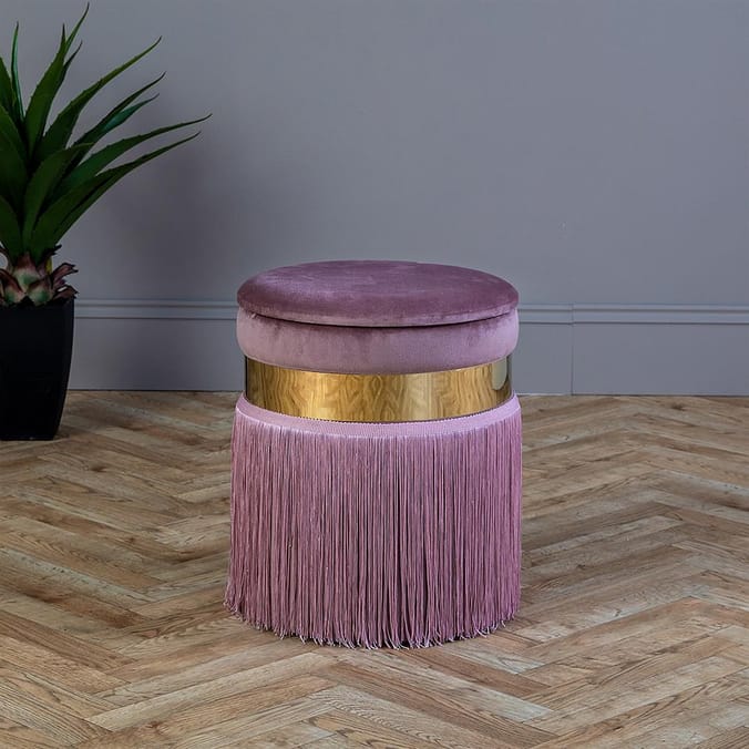 Pink 2024 fringe ottoman