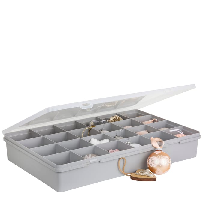 Wham 7.01 24 Divs Large Box Soft Grey, baubles storage clippable