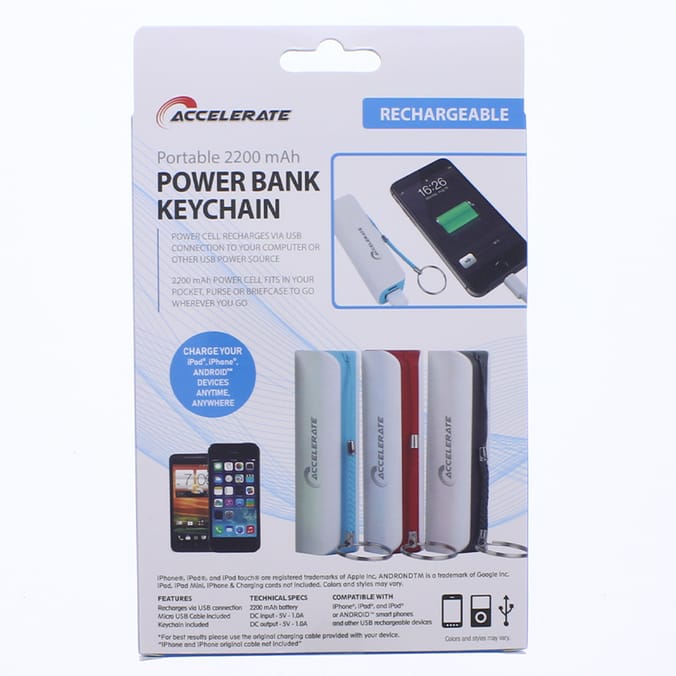 Accelerate Portable 2200mAh Power Bank Keychain, power, charge, usb