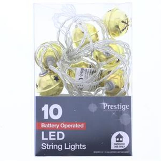 Prestige 10 LED Metal Bell String Lights Gold Home Bargains