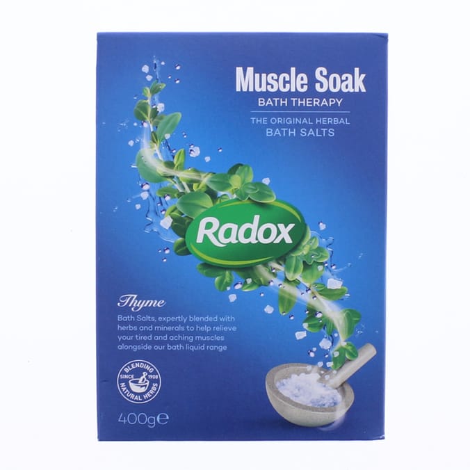 Radox Muscle Soak Bath Therapy Herbal Bath Salts 400g (Case of 6), thyme, relax, soak, muscle