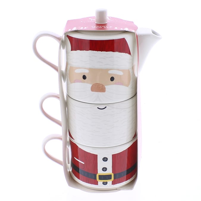 Noel Santa Stacking Teapot & Mug Set Home Bargains