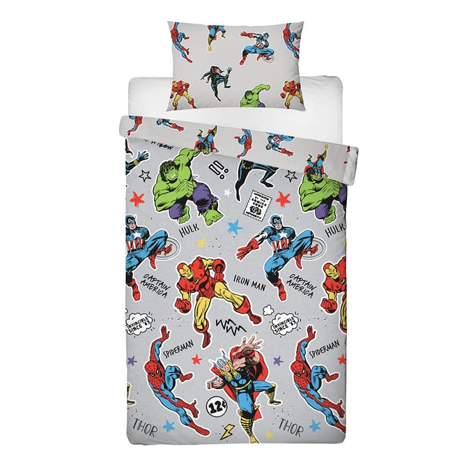 Marvel Comics Grey Single Duvet Set, super heroes heros superheroes