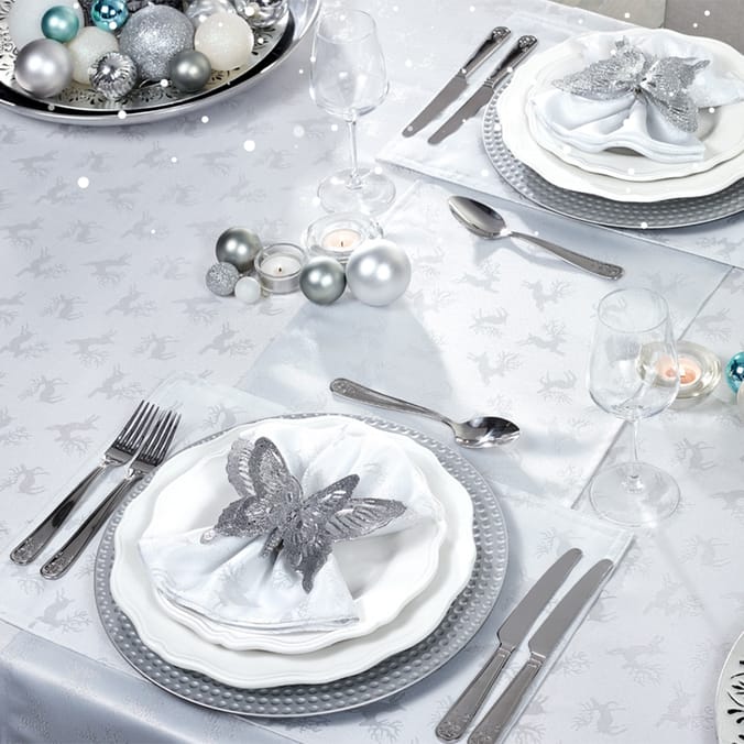 Noel Metallic Table Cloth 52x70" - Silver