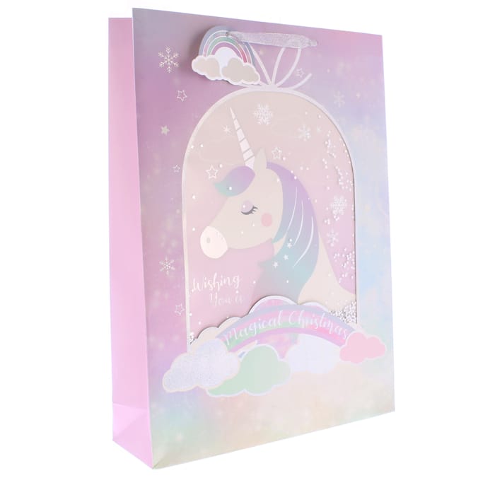 Xmas Superior Gift Bag Set of 8 Unicorn Snow Globe Home Bargains