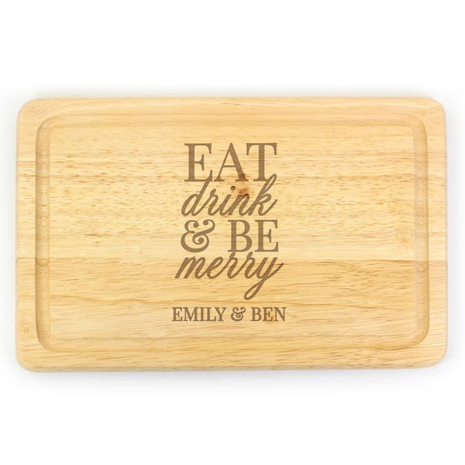 Personalised Eat Drink & Be Merry Rectangular Wooden Board, serving