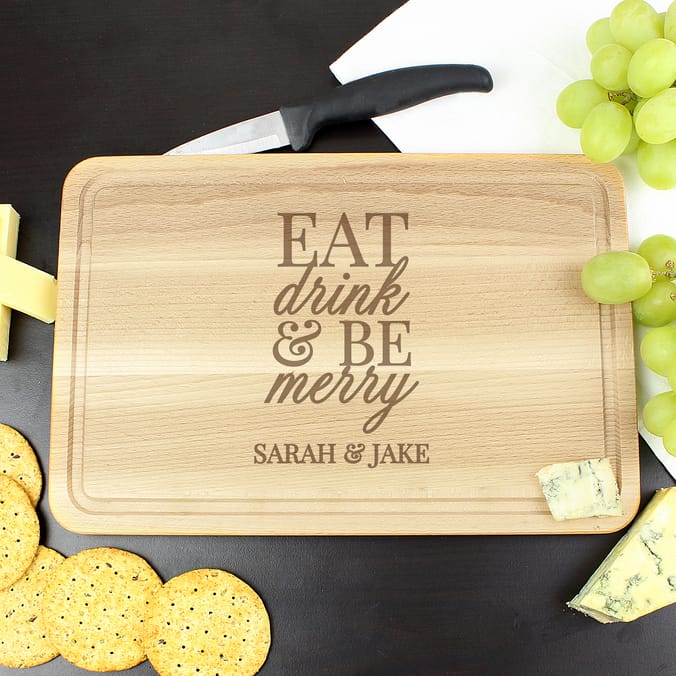Personalised Eat Drink & Be Merry Rectangular Wooden Board, serving