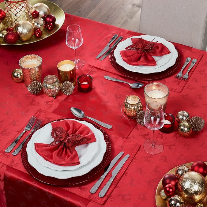 Noel Metallic Table Cloth 52x70" - Red