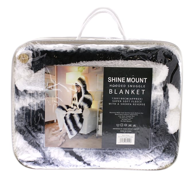 Shine Mount Hooded Snuggle Blanket Grey Stripe, throw, wearable, hood