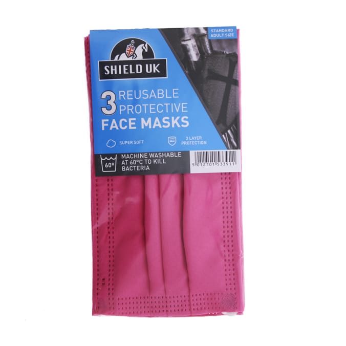 Shield UK 3 Reusable Protective Face Masks Pink (Case of 5), cover