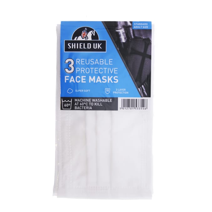 Shield UK 3 Reusable Protective Face Masks White (Case of 5), cover