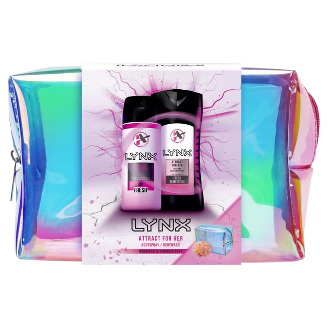 Lynx Attract For Her Holographic Washbag & Shower Puff, body, spray