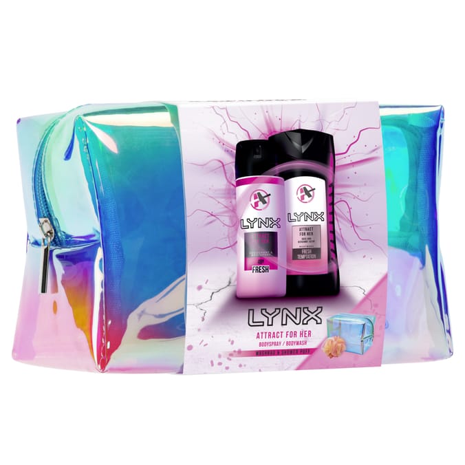 Lynx Attract For Her Holographic Washbag & Shower Puff, body, spray