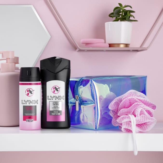 Lynx Attract For Her Holographic Washbag & Shower Puff, body, spray