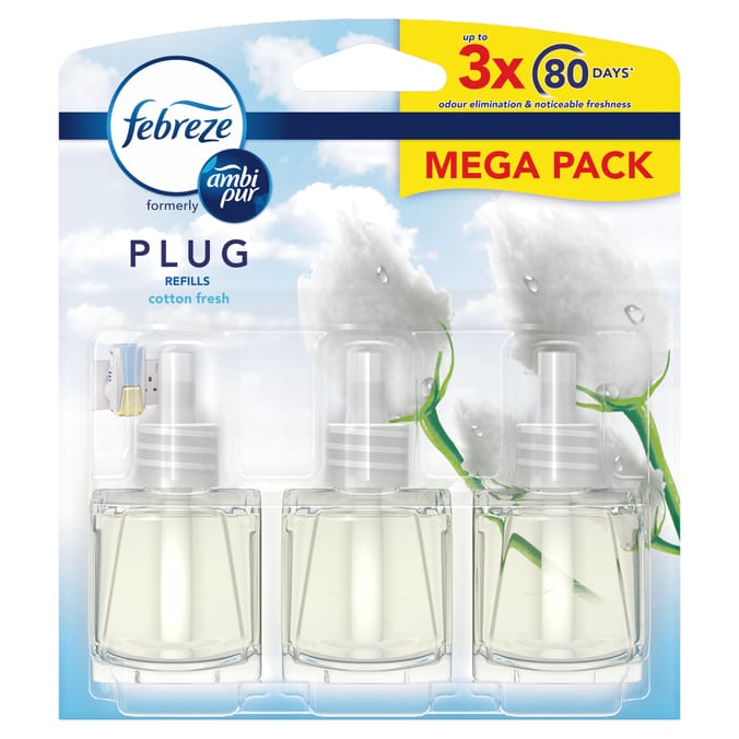 Febreze Air Freshener Plug-In Refill Cotton Fresh 3x20ml, air, freshener,  plug, in, mega, pack, ambi, p