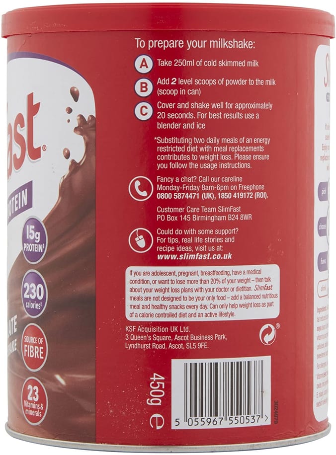 Slimfast High Protein Shake Powder 375g Chunky Chocolate Home Bargains