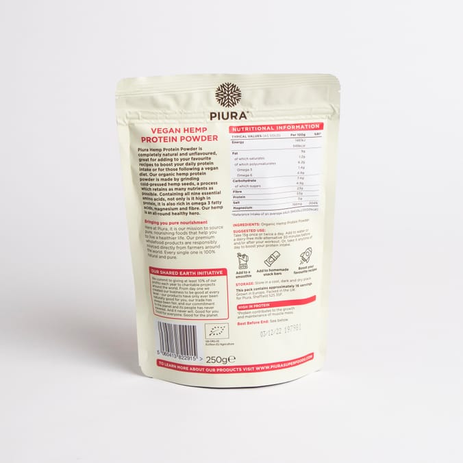 Piura Vegan Hemp Protein Powder 250g vegan organic bodybuilding weights