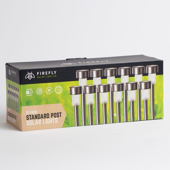 Firefly LED Solar Lights Standard Post Stakes 12 Pack Home Bargains