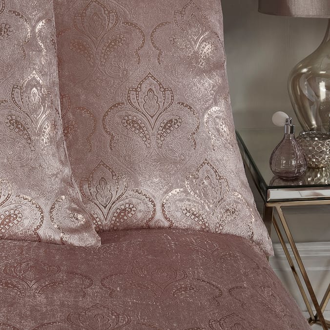 Sleepdown Foil Printed Paisley Crushed Velvet Bedding Blush Pink Luxury