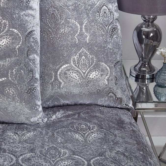 Sleepdown Foil Printed Paisley Crushed Velvet Bedding Silver Luxury