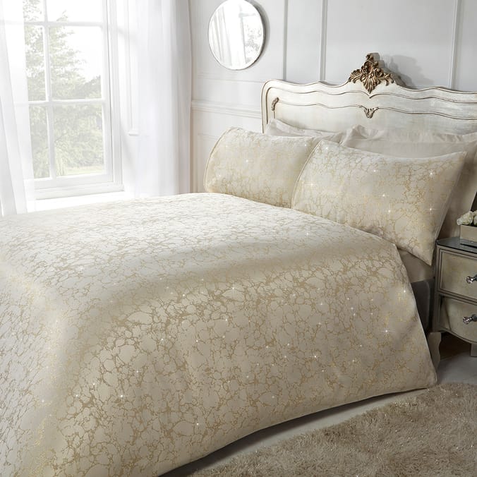 Sleepdown Premium Gold Marble & Glitter Jaquard Quilt Design Duvet Set ...