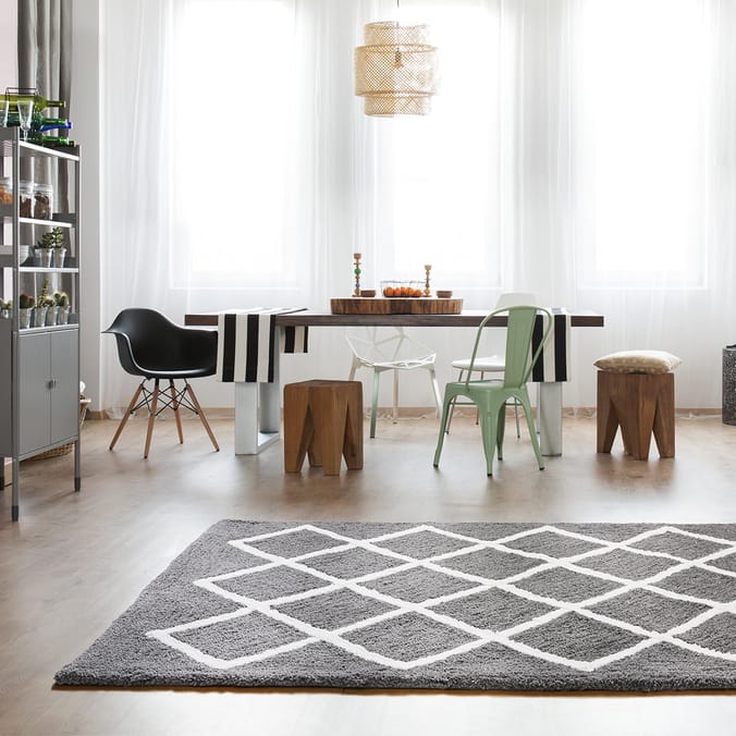 Loft Range GeoDiamond Shaggy Rug Grey 120 x 180cm, living, front, dining, room, rooms, study