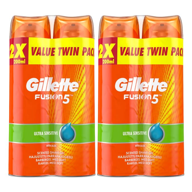 Gillette Fusion5 Ultra Sensitive Men's Shaving Gel (4 x 200ml), Razor, Health, Skincare, Shaving