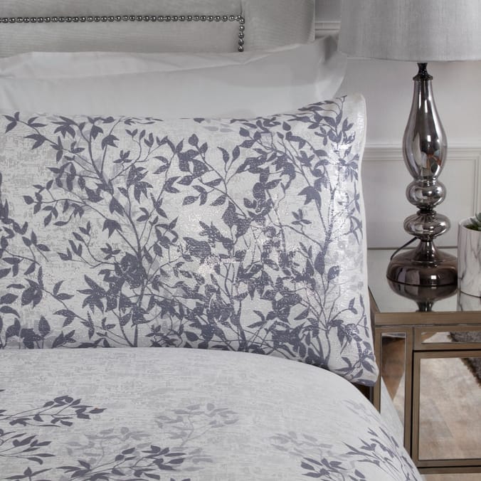 Sleepdown Printed Jacquard Leaves Mink/Silver Luxury Duvet Set, bedding