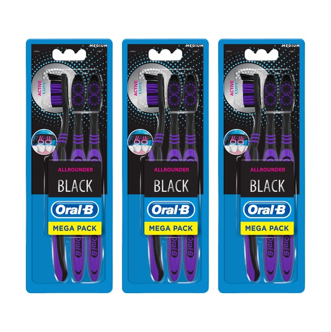 OralB Allrounder Black Manual Toothbrushes (3 x Triple Pack), dental