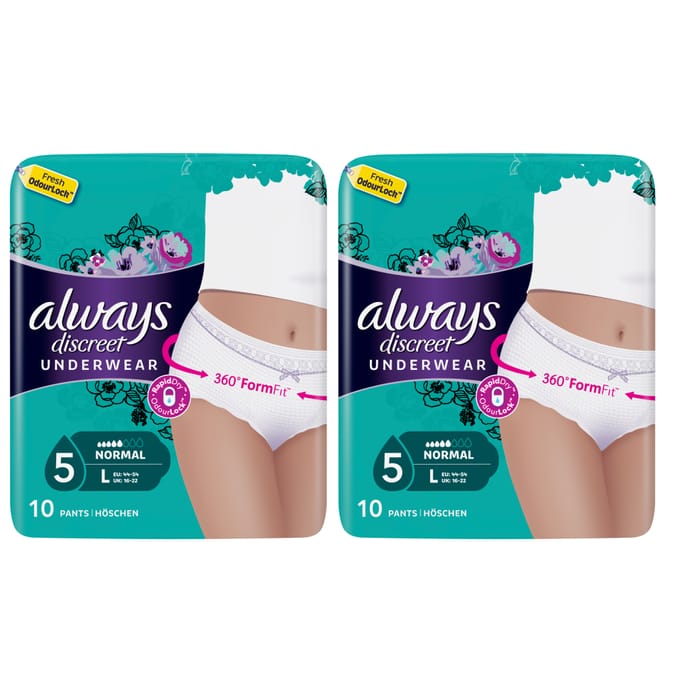 Always Discreet Underwear Incontinence Pants Normal Large (2 x 10 Pants),  incontinence pads, incontnence pads, incontenence pads