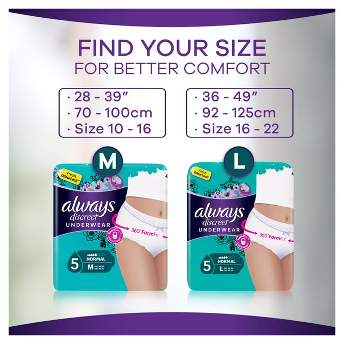 Always Discreet Underwear Incontinence Pants Normal Large (2 x 10 Pants