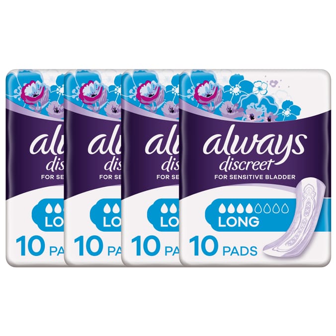 Always Discreet Pads Long (4 x 10 Pads) Home Bargains