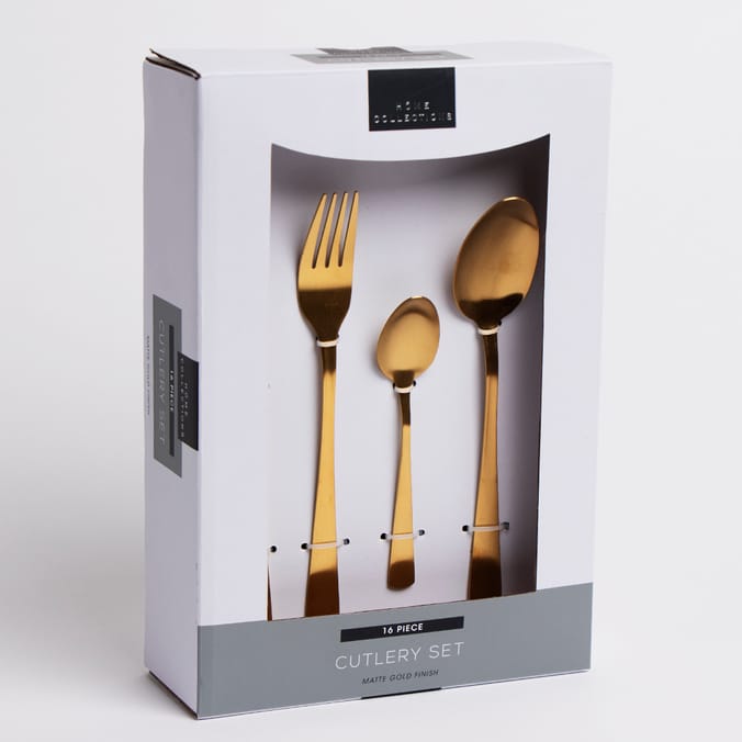 Home Collections 16 Piece Cutlery Set Matte Gold Finish, Coloured