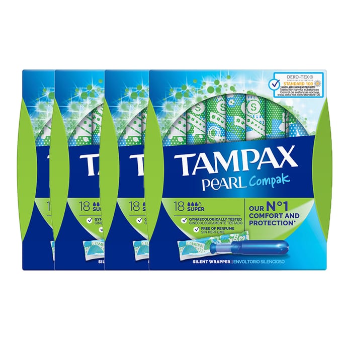 Tampax Compak Pearl Super Tampons With Applicator 18 Tampons, Womens