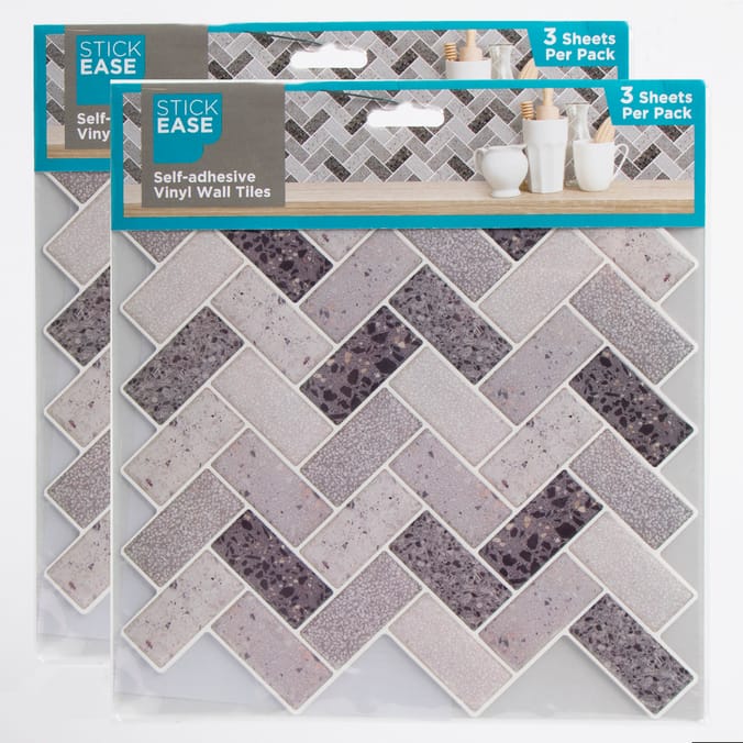 Stick Ease: Self-Adhesive Vinyl Wall Tiles - Granite Chevron (2 x 3 Pack)