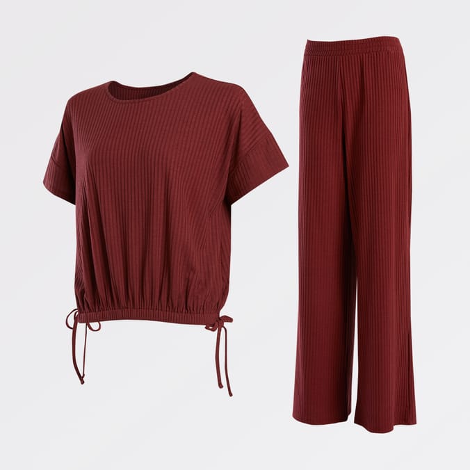 Jeff Co by Jeff Banks Burgundy Ribbed Lounge Set pjs trackies