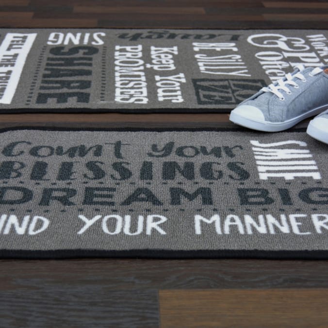 Melrose Interiors Printed Grey Runner & Mat Pack, rugs, mat, mats