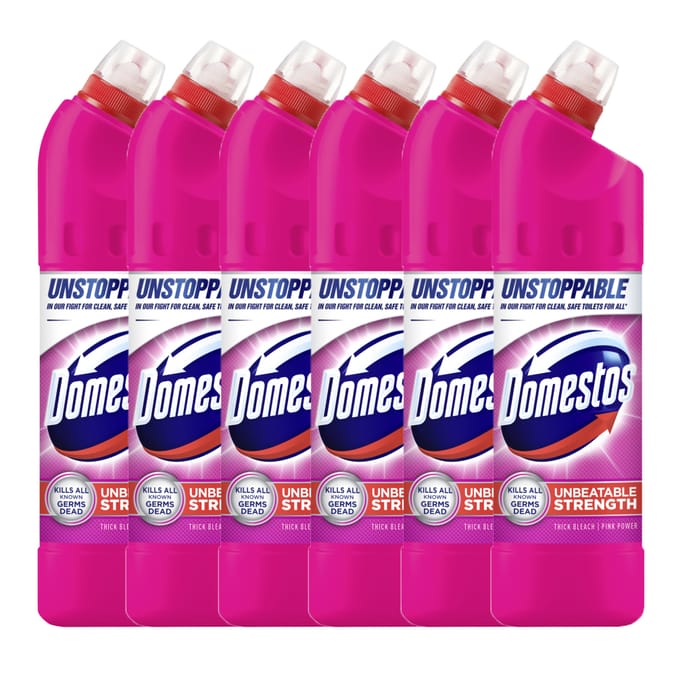 Domestos Pink Power Thick Bleach 6 x 750 ml, Bottles of Bleach, Bleach