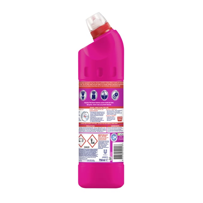 Domestos Pink Power Thick Bleach 6 x 750 ml, Bottles of Bleach, Bleach