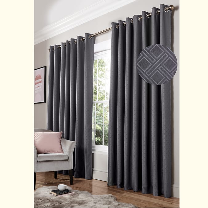 Alan Symonds Diamond Blackout Curtains Charcoal Home Bargains