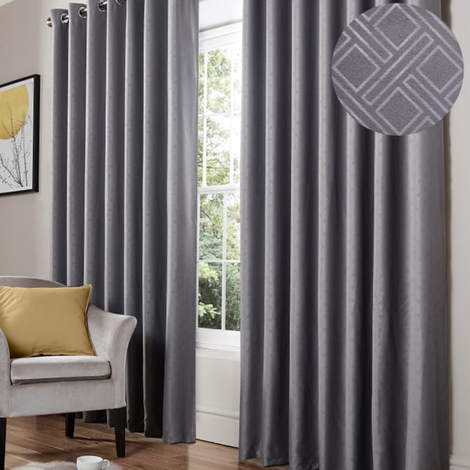 Alan Symonds Diamond Blackout Curtains Silver, 5039373075013