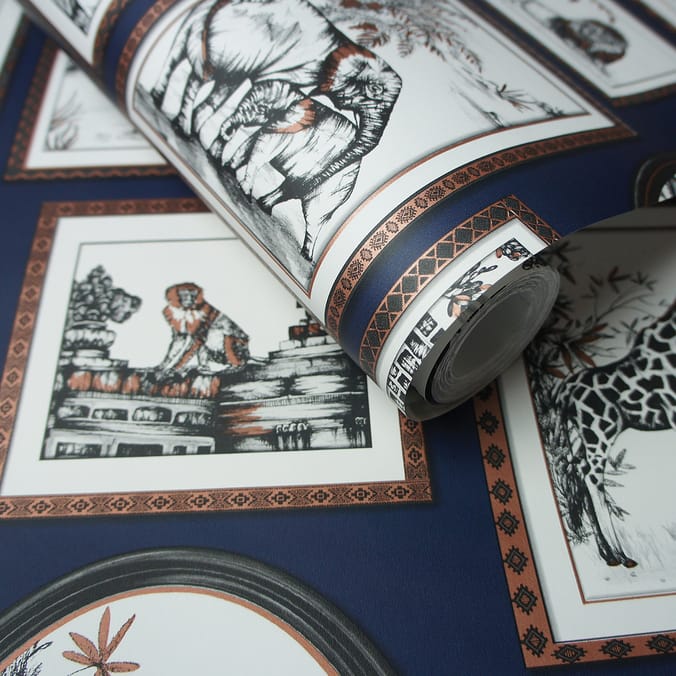 Safari Frames Navy Wallpaper 90072, wall, home, decor, paper