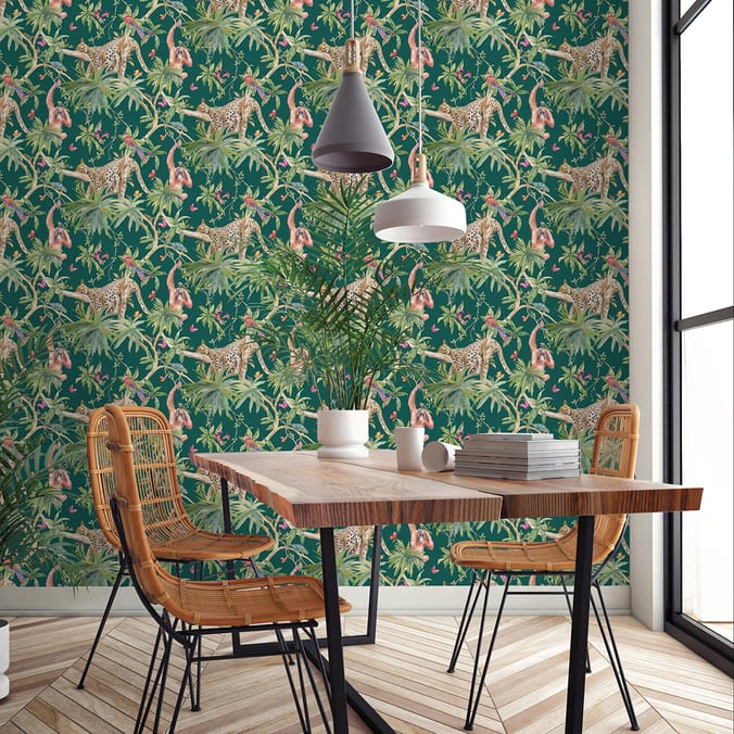 Jungle Animals Green Wallpaper - 90693, wall, home, decor, paper